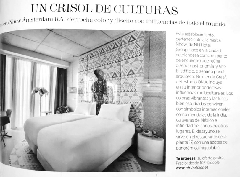 Art for Hotels ✦ Hospitality Art ✦ Artist for Interior Design | Nuevo Estilo magazine publishes a review about nhow Amsterdam Rai in which it emphasises the murals I have made for the hotel.