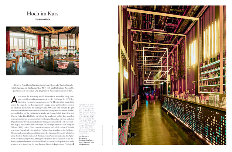 Art for Hotels ✦ Hospitality Art ✦ Artist for Interior Design | Article in IDEAT magazine about my project for NFT Sky Bar at Nhow Frankfurt